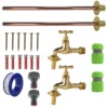 Polished brass 13mm barb tap basic connection kit x2 – heavy duty outdoor garden tap uk