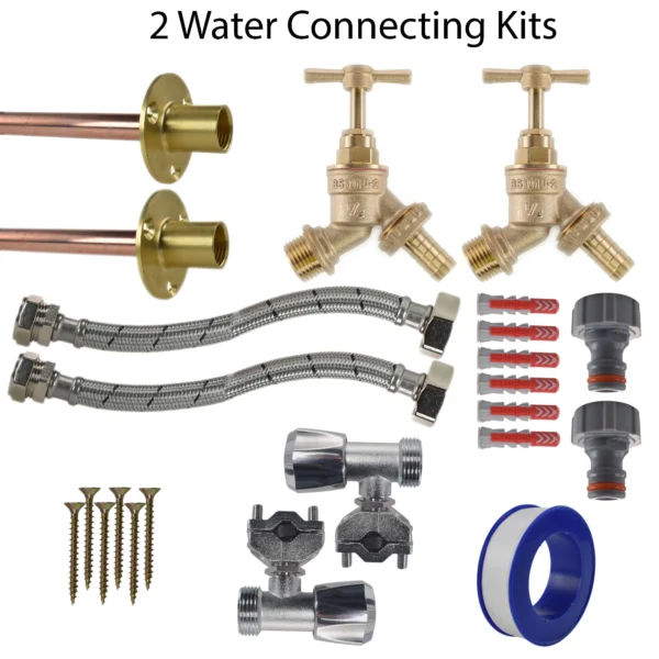 Brass barbed bib tap full connection kit x2 – heavy duty outdoor garden tap uk (base kit - no hose connector attached)