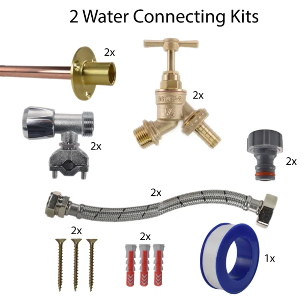 Brass barbed bib tap full connection kit x2 – heavy duty outdoor garden tap uk (base kit - no hose connector attached)