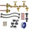 Polished brass 13mm barb tap full connection kit x2 – heavy duty outdoor garden tap uk base kit
