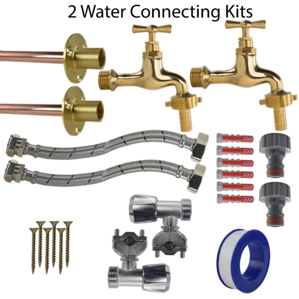 Polished brass 13mm barb tap full connection kit x2 – heavy duty outdoor garden tap uk base kit