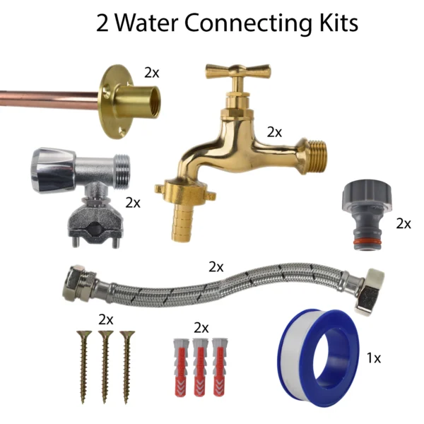 Polished brass 13mm barb tap full connection kit x2 – heavy duty outdoor garden tap uk base kit