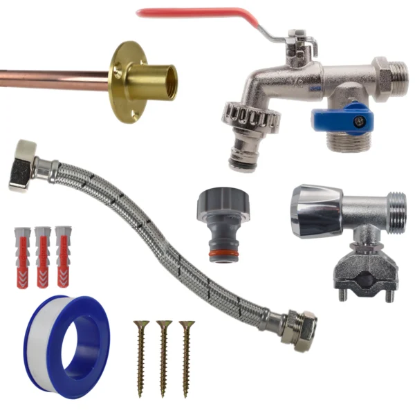 Double lever tap full connection kit – heavy duty outdoor garden tap uk base kit (no hose connector attached)