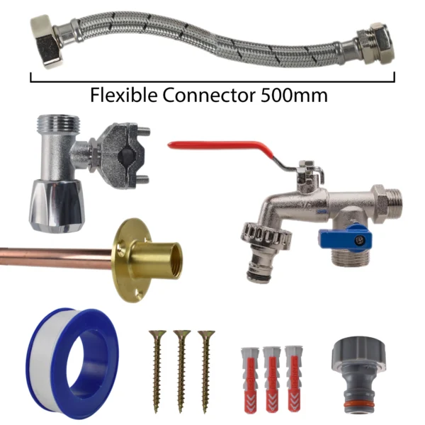 Double lever tap full connection kit – heavy duty outdoor garden tap uk base kit (no hose connector attached)